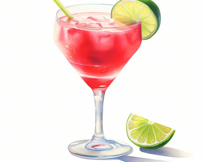 Daiquiri Clipart, Daiquiri Cocktail Images, 10 Watercolor Clip Art, Printable JPGs, Instant Download, Commercial Use, Paper craft