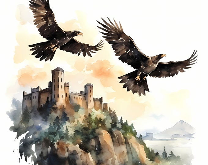 Ravens Flying Clipart, Raven in Flying Images, 10 Watercolor Clip Art, Printable JPGs, Instant Download, Commercial Use, Paper craft