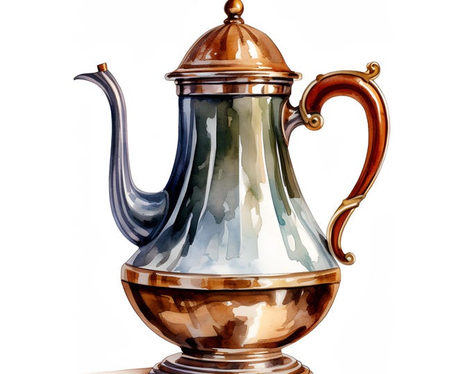 Arabic Coffee Pot Clipart, Coffee Pot Kettle Images, 10 Watercolor Clip Art, Printable JPGs, Instant Download, Commercial Use, Paper craft