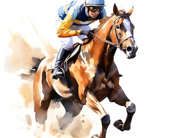 Horse Jockey Clipart, Racehorse Images, 10 Watercolor Clip Art, Printable JPGs, Instant Download, Commercial Use, Paper craft