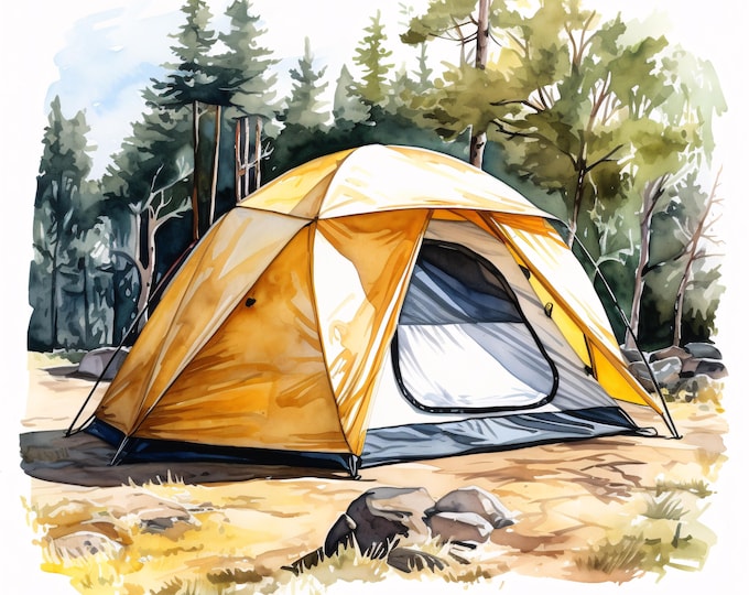 Camping Clipart, Camping Images, 10 Watercolor Clip Art, Printable JPGs, Instant Download, Commercial Use, Paper craft
