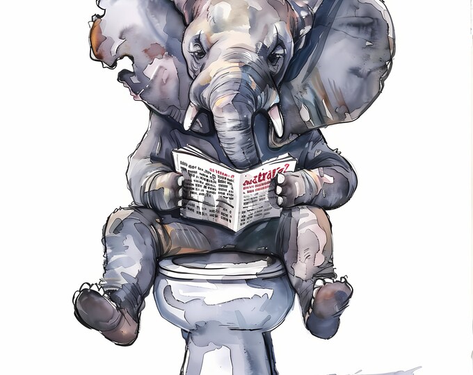 Elephant Clipart, Elephant on the Toilet Images, 10 Watercolor Clip Art, Printable JPGs, Instant Download, Commercial Use, Paper craft