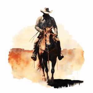Cowboy Silhouette Clipart, Western Horse Rider Images, 10 Watercolor Clip Art, Printable JPGs, Instant Download, Commercial Use, Paper craft