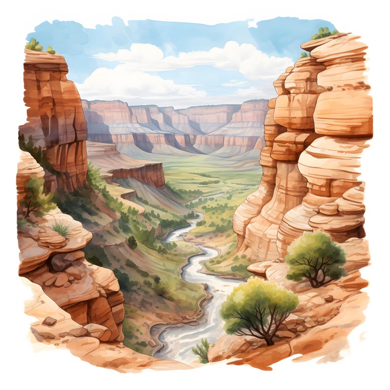 Grand Canyon Clipart, Canyon Landscape Images, 10 Watercolor Clip Art ...