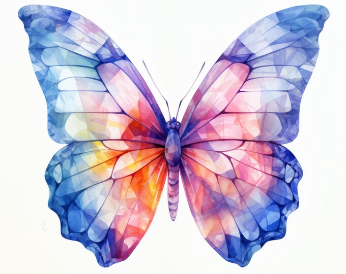Butterfly Clipart, Gemstone Wing Images, 10 Watercolor Clip Art, Printable JPGs, Instant Download, Commercial Use, Paper Craft
