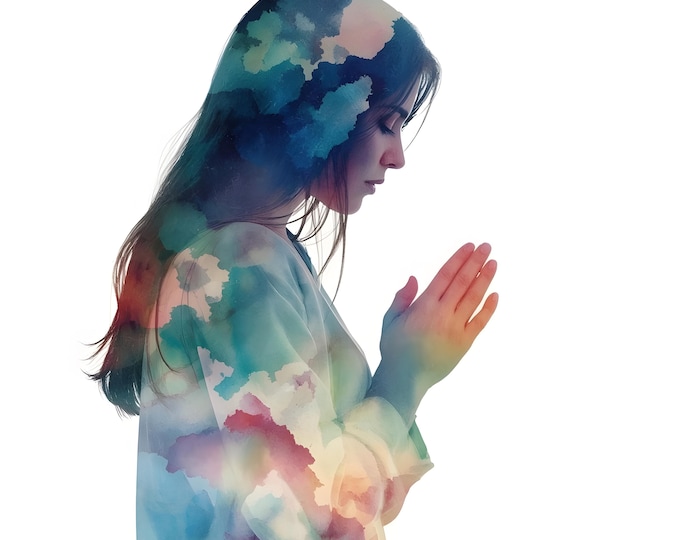 Praying Woman Clipart, Spiritual Silhouette Images, 10 Watercolor Clip Art, Printable JPGs, Instant Download, Commercial Use, Paper craft