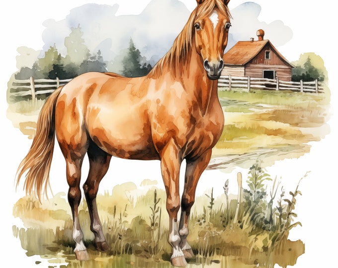 Horse Clipart, Farm Horses Images, 13 Watercolor Clip Art, Printable JPGs, Instant Download, Commercial Use, Paper craft