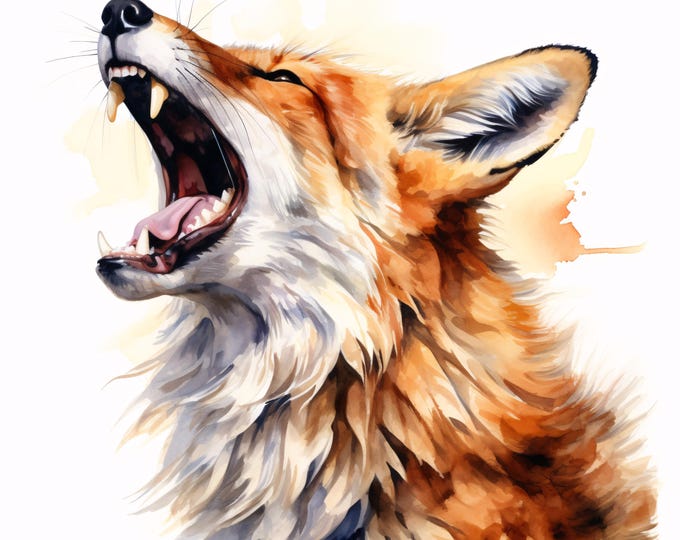 Roaring Fox Clipart, Wild Animal Illustration Images, 10 Watercolor Clip Art, Printable JPGs, Instant Download, Commercial Use, Paper craft