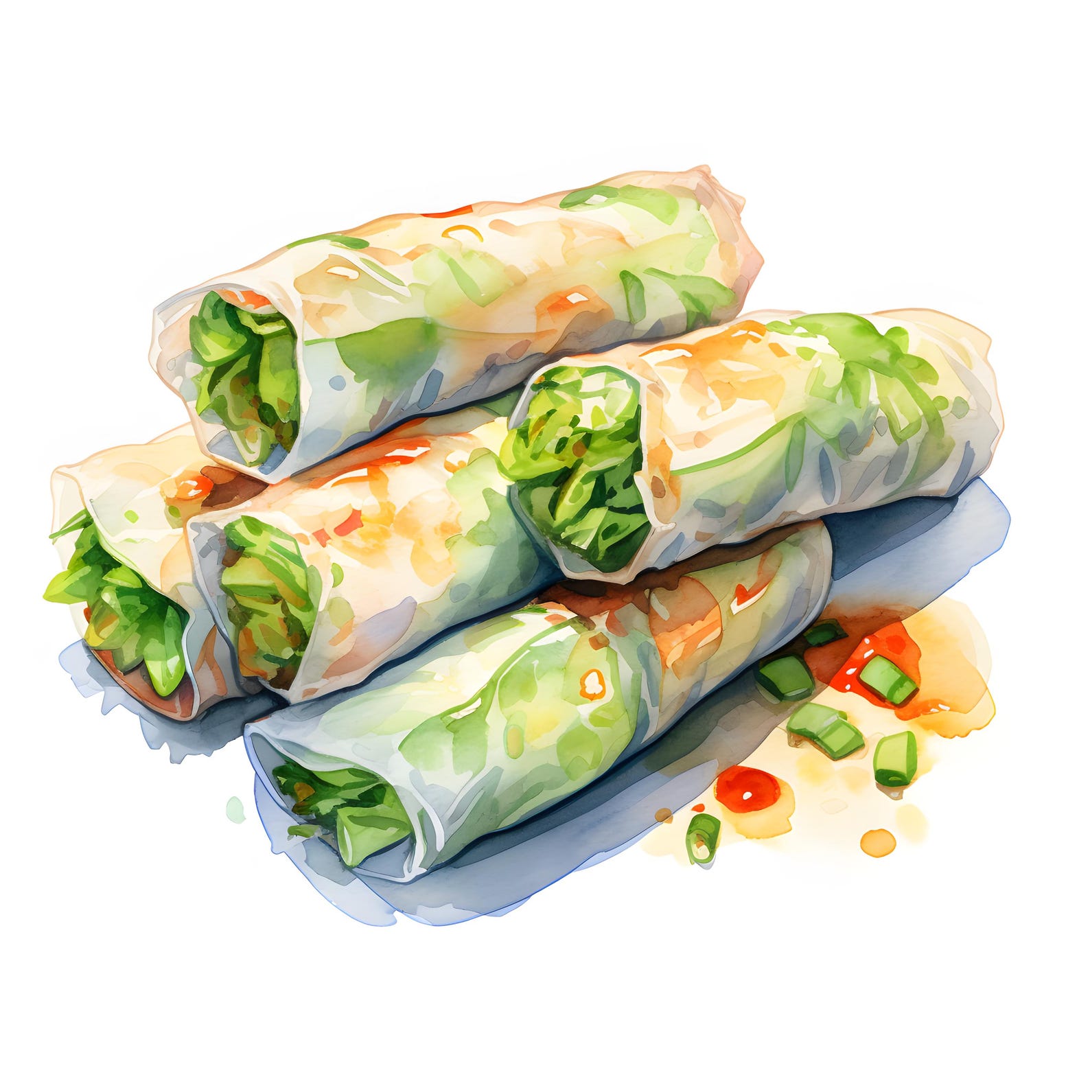 Clip Art Spring Rools Watercolor Veggie Spring Rolls Clipart: Printable Jpgs (instant ...