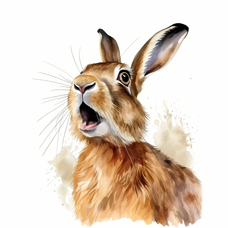 Surprised Hare, Shocked Rabbit, Forest Animal Watercolor Clipart Set ...