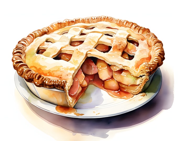 Apple Pie Clipart, Apple Pies Images, 10 Watercolor Clip Art, Printable JPGs, Instant Download, Commercial Use, Paper craft