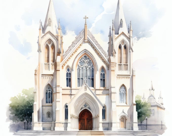 Historic Church Clipart, Old Chapel Images, 10 Watercolor Clip Art, Printable JPGs, Instant Download, Commercial Use, Paper Craft