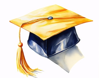 Watercolor Graduation Cap Clipart: 10 Printable JPG Images (Commercial Use, Instant Download