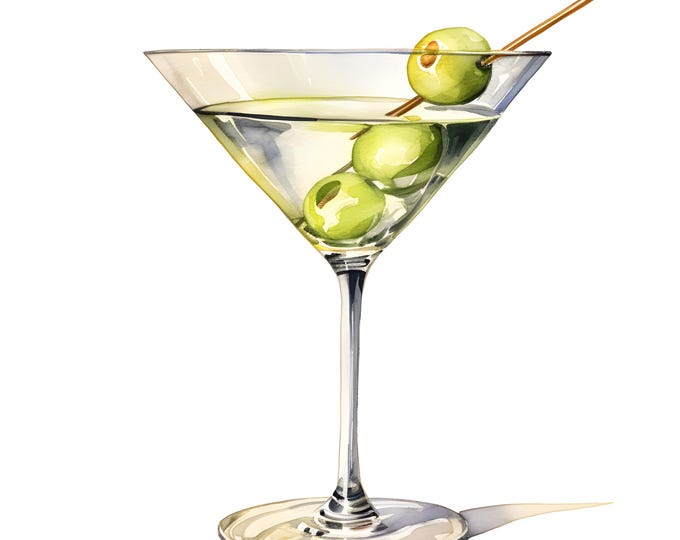 Martini Cocktail Clipart, Alcohol Drinks Images, 10 Watercolor Clip Art, Printable JPGs, Instant Download, Commercial Use, Paper craft