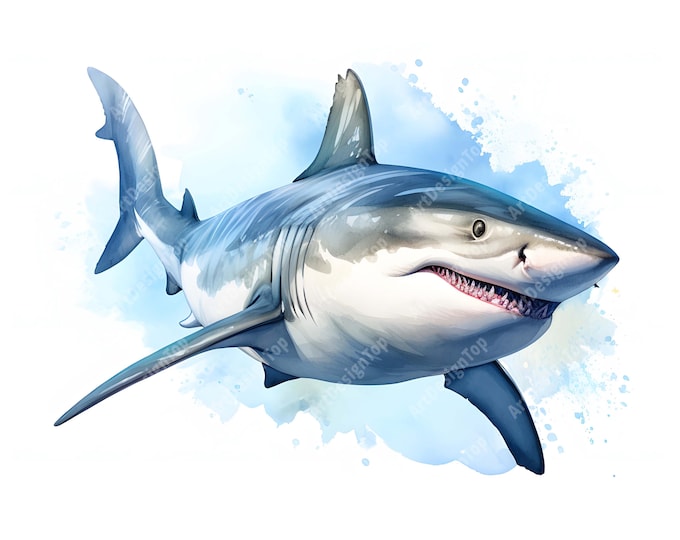 Shark Clipart, White Shark Images, 10 Watercolor Clip Art, Printable JPGs, Instant Download, Commercial Use, Paper craft
