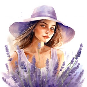Clipart di donna lavanda, Immagini di donna in lavanda, 10 clipart ad acquerello, JPG stampabili, Download immediato, Uso commerciale, Carta artigianale