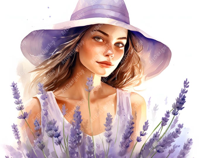 Woman Lavender Clipart,  Woman In Lavender Images, 10 Watercolor Clip Art, Printable JPGs, Instant Download, Commercial Use, Paper craft