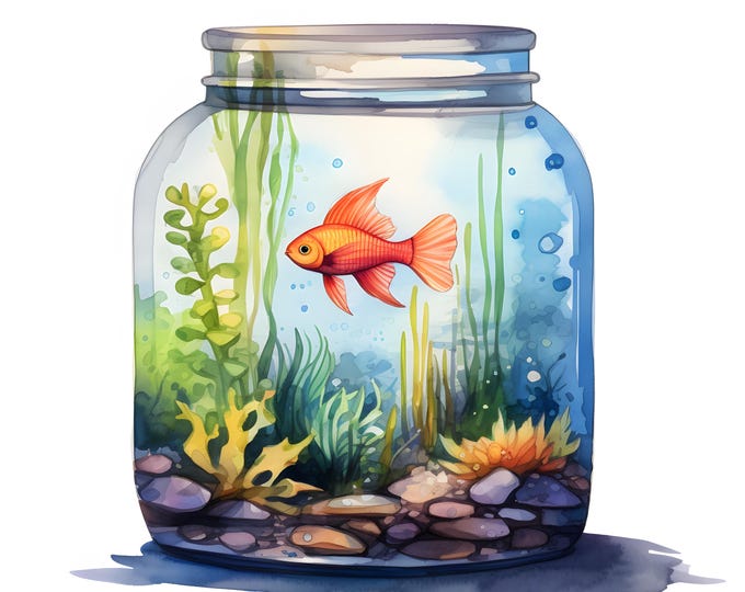 Aquarium in Jar Clipart, Terrarium Images, 10 Watercolor Clip Art, Printable JPGs, Instant Download, Commercial Use, Paper craft