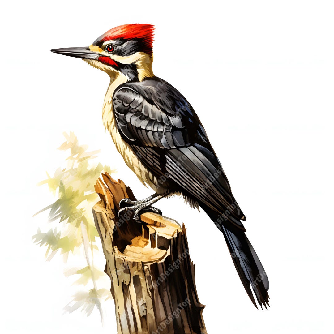 Woodpecker Clipart, Pileated Woodpecker Images, 10 Watercolor Clip Art ...