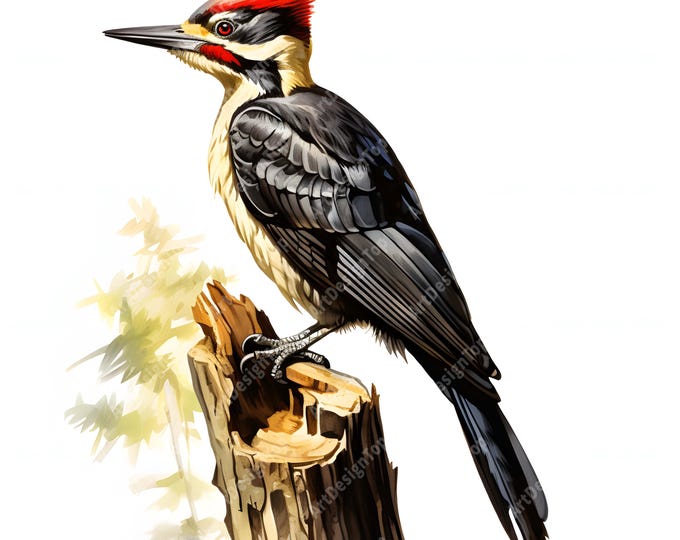 Woodpecker Clipart, Pileated Woodpecker Images, 10 Watercolor Clip Art, Printable JPGs, Instant Download, Commercial Use, Paper craft