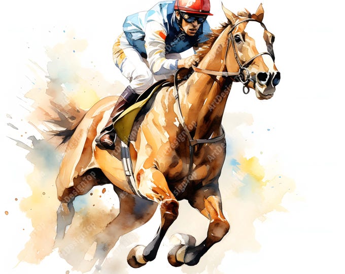Horse Racing Clipart, Horse Jockey Images, 10 Watercolor Clip Art, Printable JPGs, Instant Download, Commercial Use, Paper craft