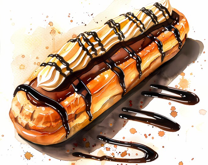 Eclair Clipart, Tasty Eclairs Images, 10 Watercolor Clip Art, Printable JPGs, Instant Download, Commercial Use, Paper craft