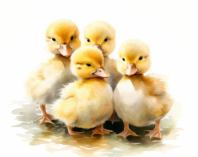 Ducklings Clipart, Fluffy Ducks Images, 10 Watercolor Clip Art, Printable JPGs, Instant Download, Commercial Use, Paper craft