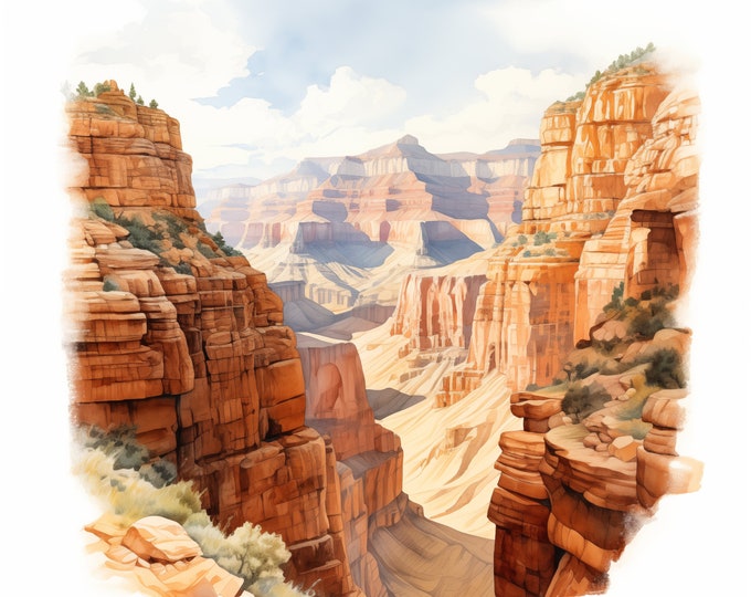 Grand Canyon Clipart, Grand Canyon Landscape Images, 10 Watercolor Clip Art, Printable JPGs, Instant Download, Commercial Use, Paper craft
