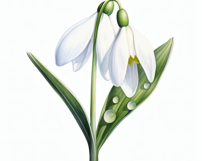 Snowdrop Flower Clipart, White Bloom Images, 10 Watercolor Clip Art, Printable JPGs, Instant Download, Commercial Use, Paper craft