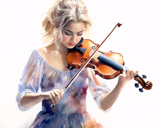 Violin Girl Clipart, Musician Woman Images, 10 Watercolor Clip Art, Printable JPGs, Instant Download, Commercial Use, Paper craft