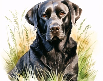 Black Labrador Watercolor Clipart: 10 Dog Breed JPGs (Commercial Use)