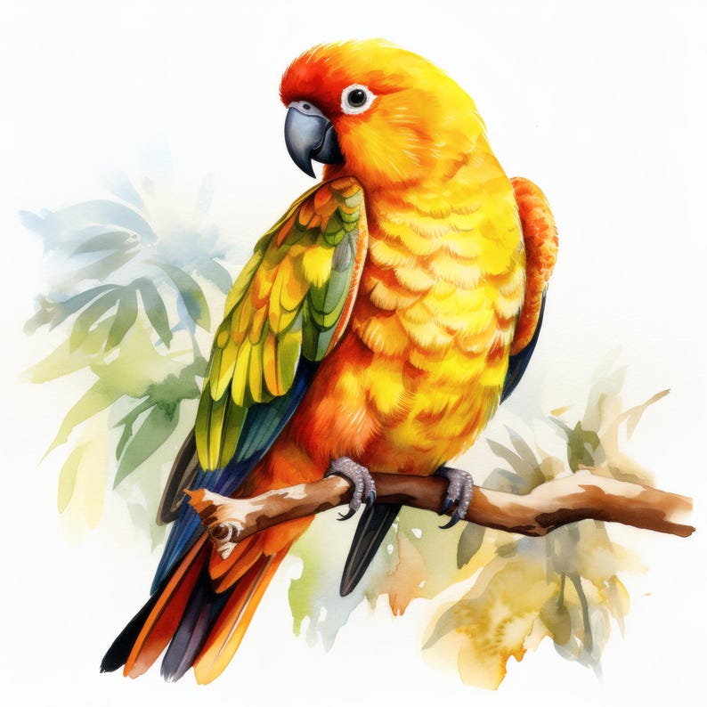 Sun Conure Clipart, Colorful Parrot Images, 10 Watercolor Clip Art ...