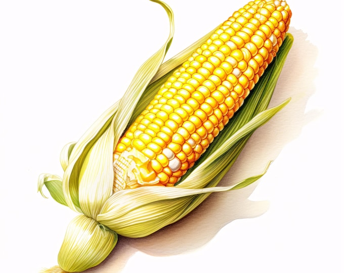 Corn Cob Clipart, Yellow Maize Images, 10 Watercolor Clip Art, Printable JPGs, Instant Download, Commercial Use, Paper Craft