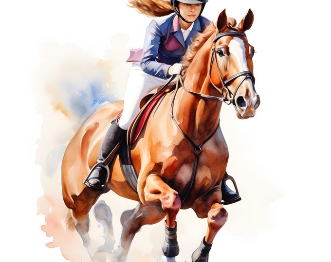 Equestrian Sport Clipart, Horse Jumping Images, 10 Watercolor Clip Art, Printable JPGs, Instant Download, Commercial Use, Paper craft