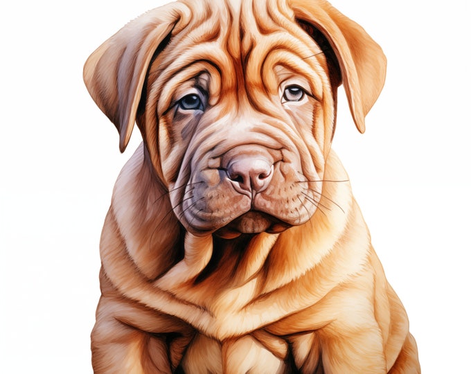 Shar Pei Clipart, Puppy Dog Images, 10 Watercolor Clip Art, Printable JPGs, Instant Download, Commercial Use, Paper craft