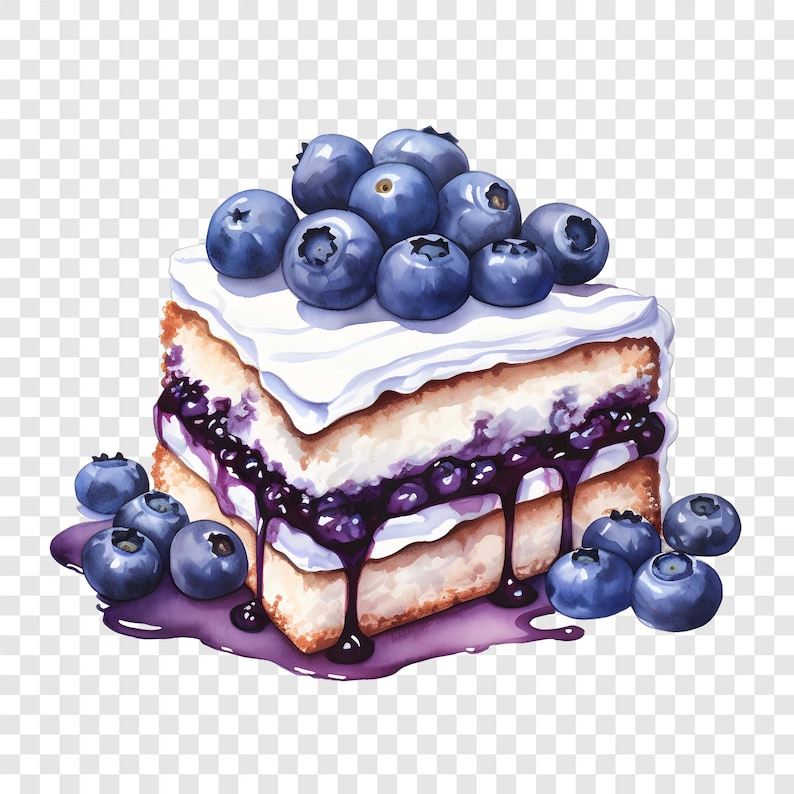 10 PNG Blueberry Cake Clipart, Dessert Slice Images, Watercolor Clip ...
