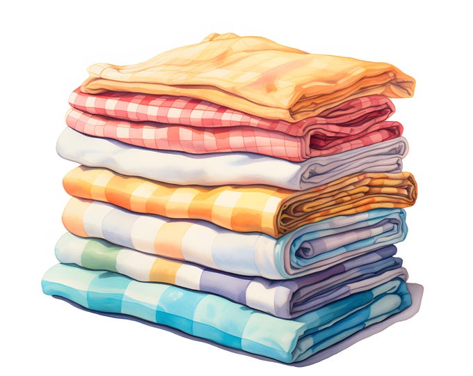 Stack Of Fabrics Clipart, Cotton Fabric Stack Images, 10 Watercolor Clip Art, Printable JPGs, Instant Download, Commercial Use, Paper craft