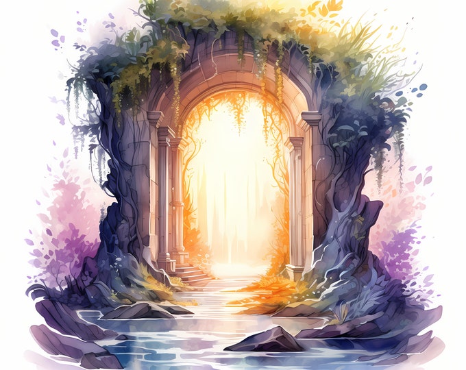 Magical Portal Clipart, Magical Gateway Images, 10 Watercolor Clip Art, Printable JPGs, Instant Download, Commercial Use, Paper craft