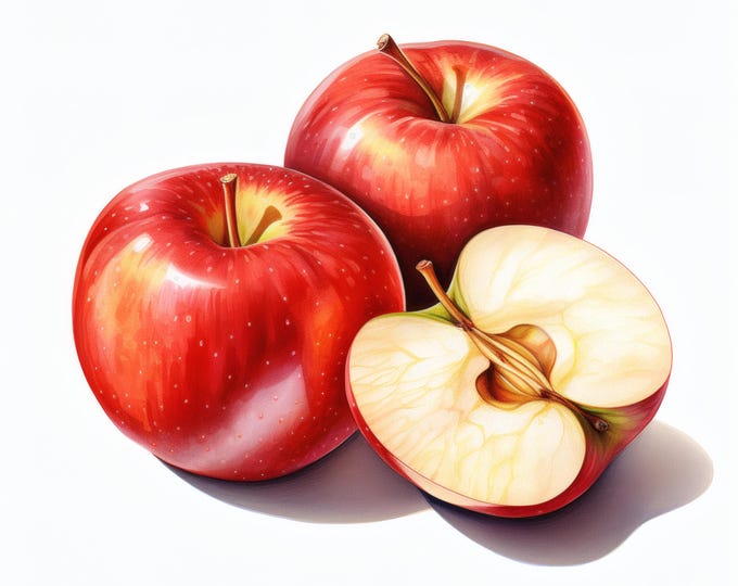 Red Apples Clipart, Fresh Fruit Images, 10 Watercolor Clip Art, Printable JPGs, Instant Download, Commercial Use