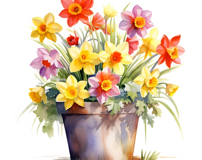 Spring Flowers Clipart, Flowers In Pot Images, 10 Watercolor Clip Art, Printable JPGs, Instant Download, Commercial Use, Paper craft