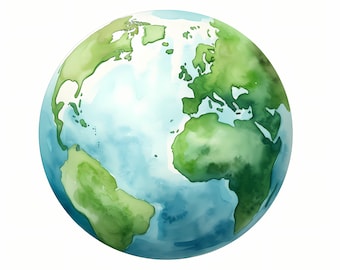 Earth Clipart, Globe Planet Images, 10 Watercolor Clip Art, Printable JPGs, Instant Download, Commercial Use, Paper craft