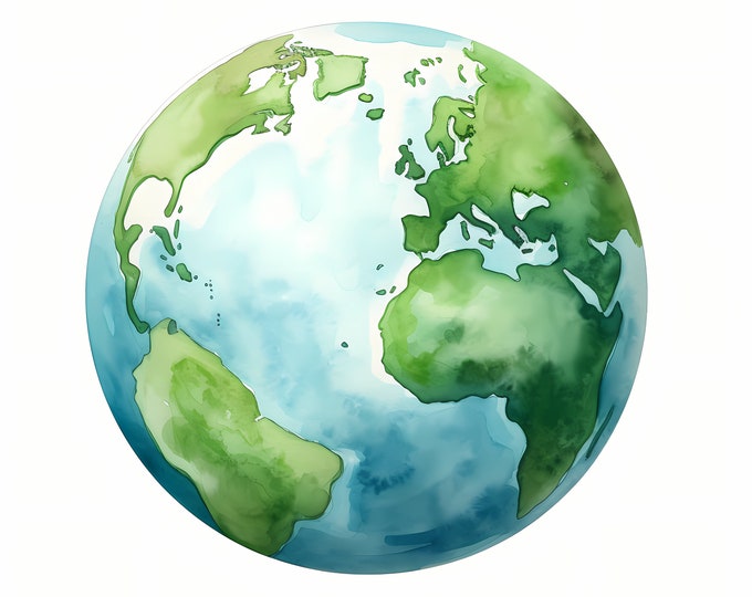 Earth Clipart, Globe Planet Images, 10 Watercolor Clip Art, Printable JPGs, Instant Download, Commercial Use, Paper craft