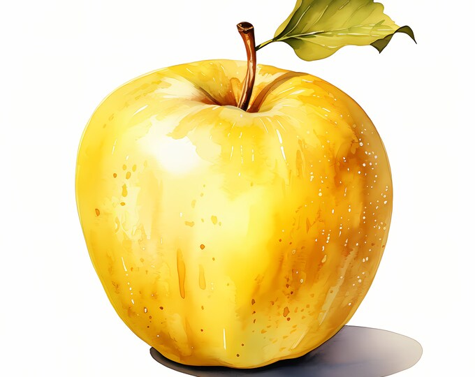 Golden Apple Clipart, Yellow Apples Images, 10 Watercolor Clip Art, Printable JPGs, Instant Download, Commercial Use, Paper craft