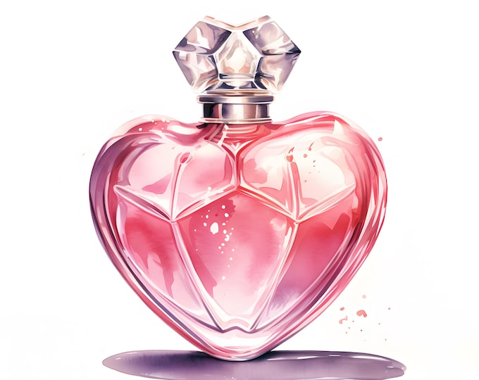 Perfume Bottle Clipart, Heart Shaped Perfume Images, 10 Watercolor Clip Art, Printable JPGs, Instant Download, Commercial Use, Paper craft
