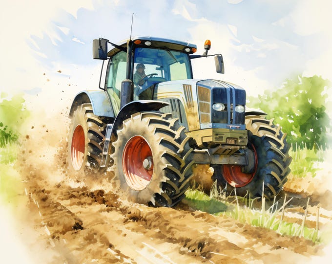 Tractor Farming Clipart, Agriculture Field Images, 10 Watercolor Clip Art, Printable JPGs, Instant Download, Commercial Use, Paper Craft