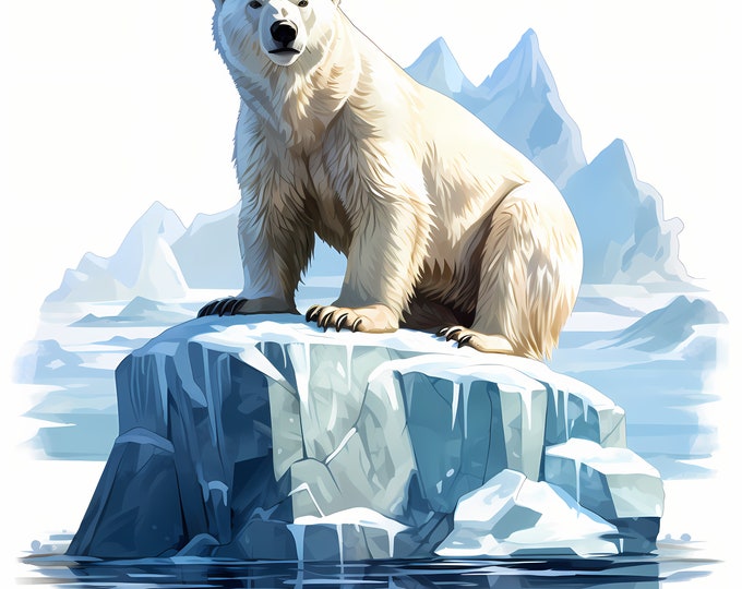 Polar Bear Clipart, Bear on Iceberg Images, 10 Watercolor Clip Art, Printable JPGs, Instant Download, Commercial Use, Paper craft