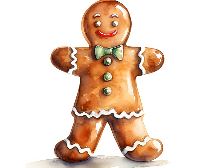 Gingerbread Man Clipart, Christmas Gingerbread Images, 10 Watercolor Clip Art, Printable JPGs, Instant Download, Commercial Use, Paper craft