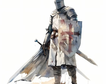 Watercolor Knight Clipart: Medieval Warrior Images (JPGs, Commercial Use)