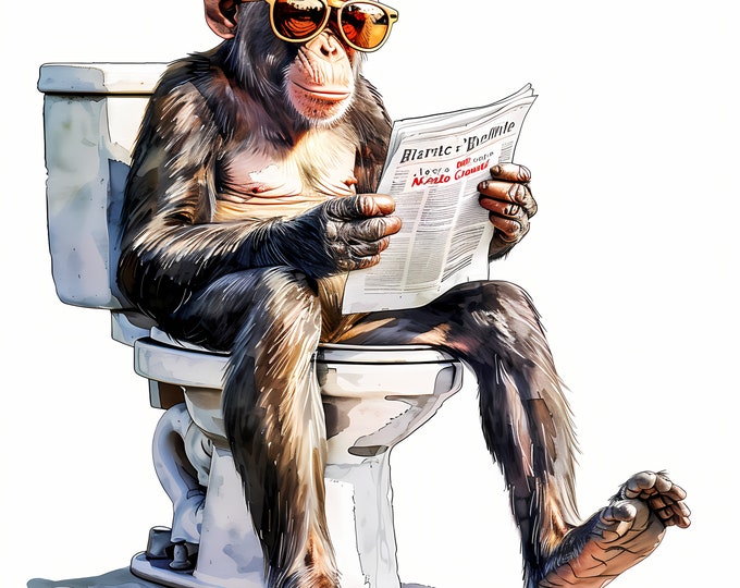 Baboon Clipart, Baboon on the Toilet Images, 10 Watercolor Clip Art, Printable JPGs, Instant Download, Commercial Use, Paper craft