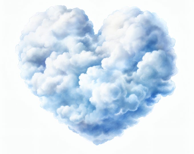Cloud Heart Clipart, Sky Lover Images, 10 Watercolor Clip Art, Printable JPGs, Instant Download, Commercial Use, Paper Craft